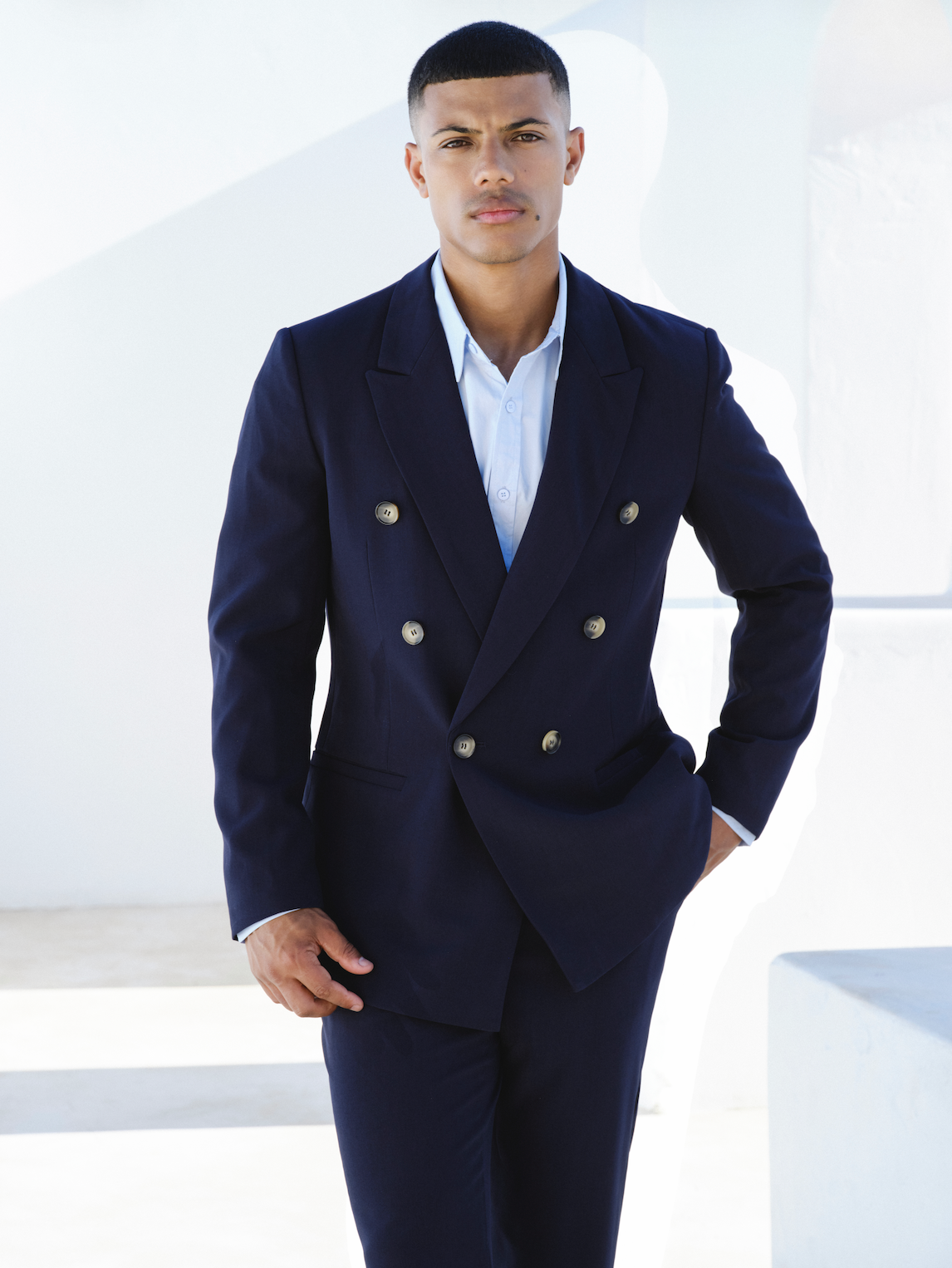 Suit double breasted two piece navy blue