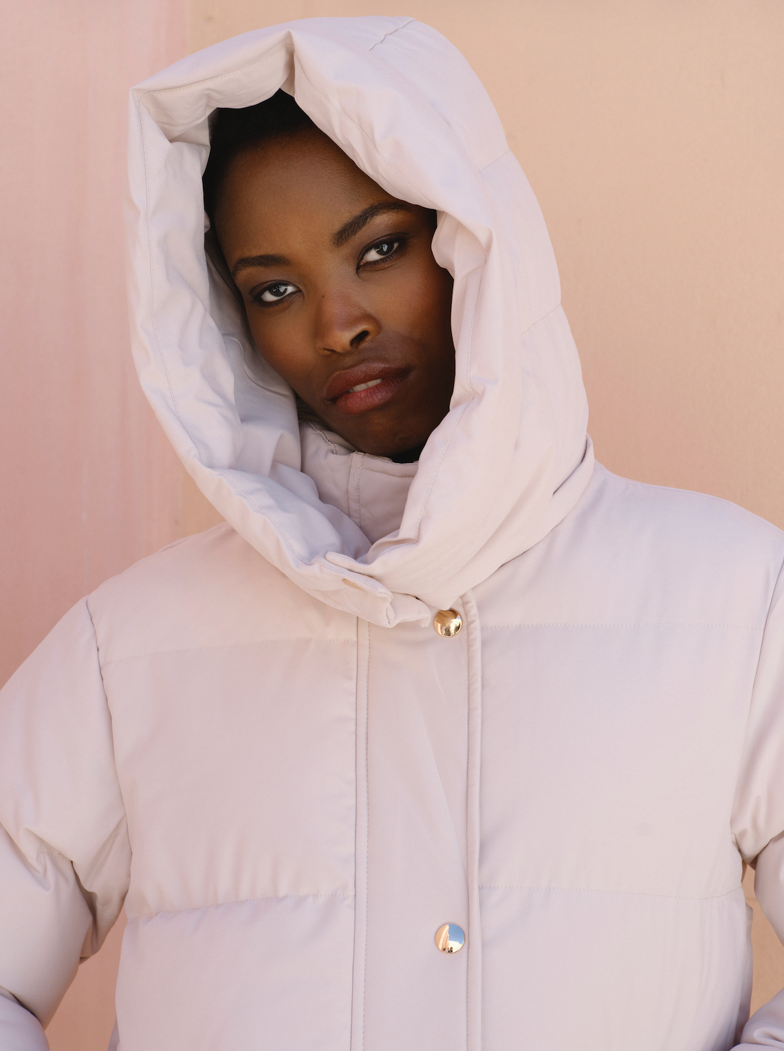 Puffer Jacket with Zip-Off Hood - Beige