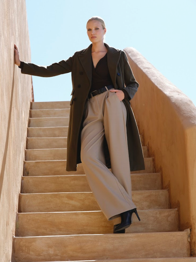 Melton DB Long Jacket - Khaki