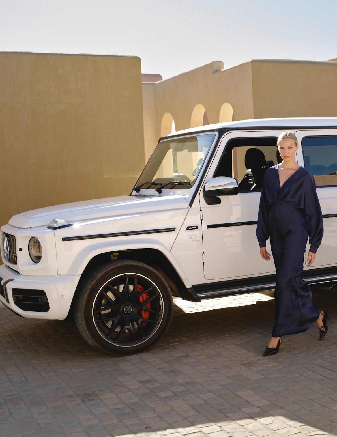 Full Length Satin Dress - Navy