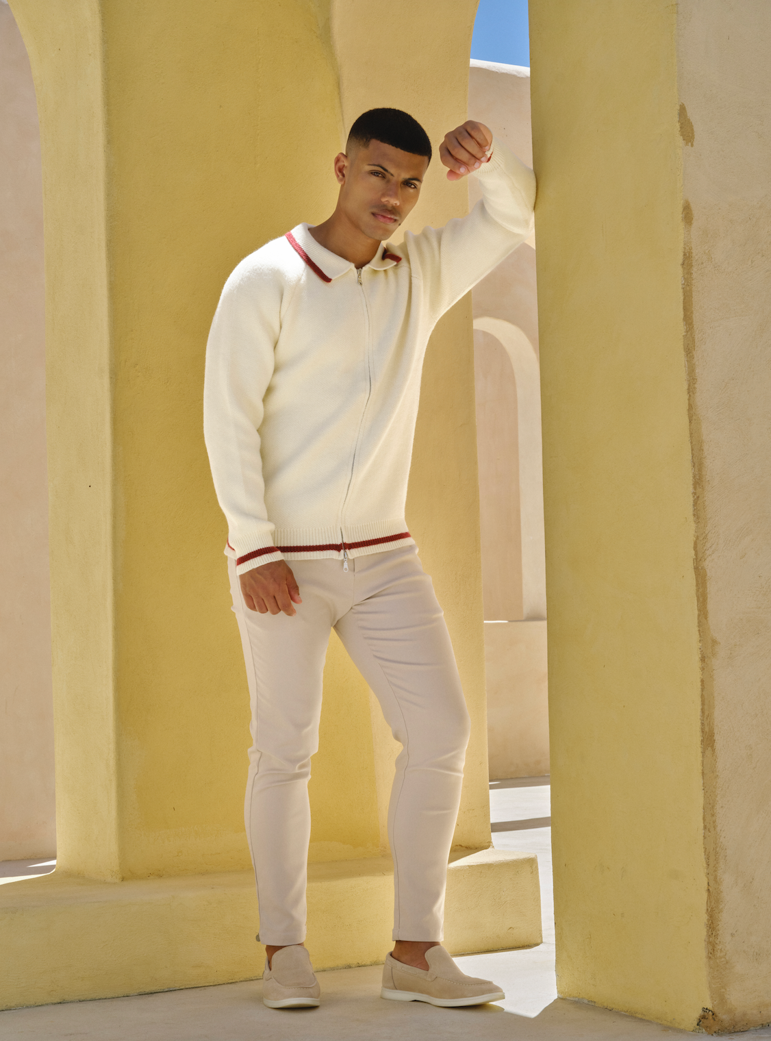Zip Through Knitwear - Beige