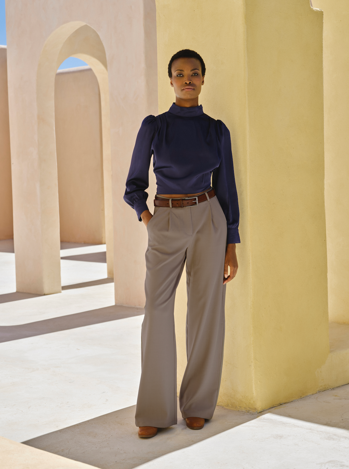 Refined Wide Leg Pleated Pantalon - Oat