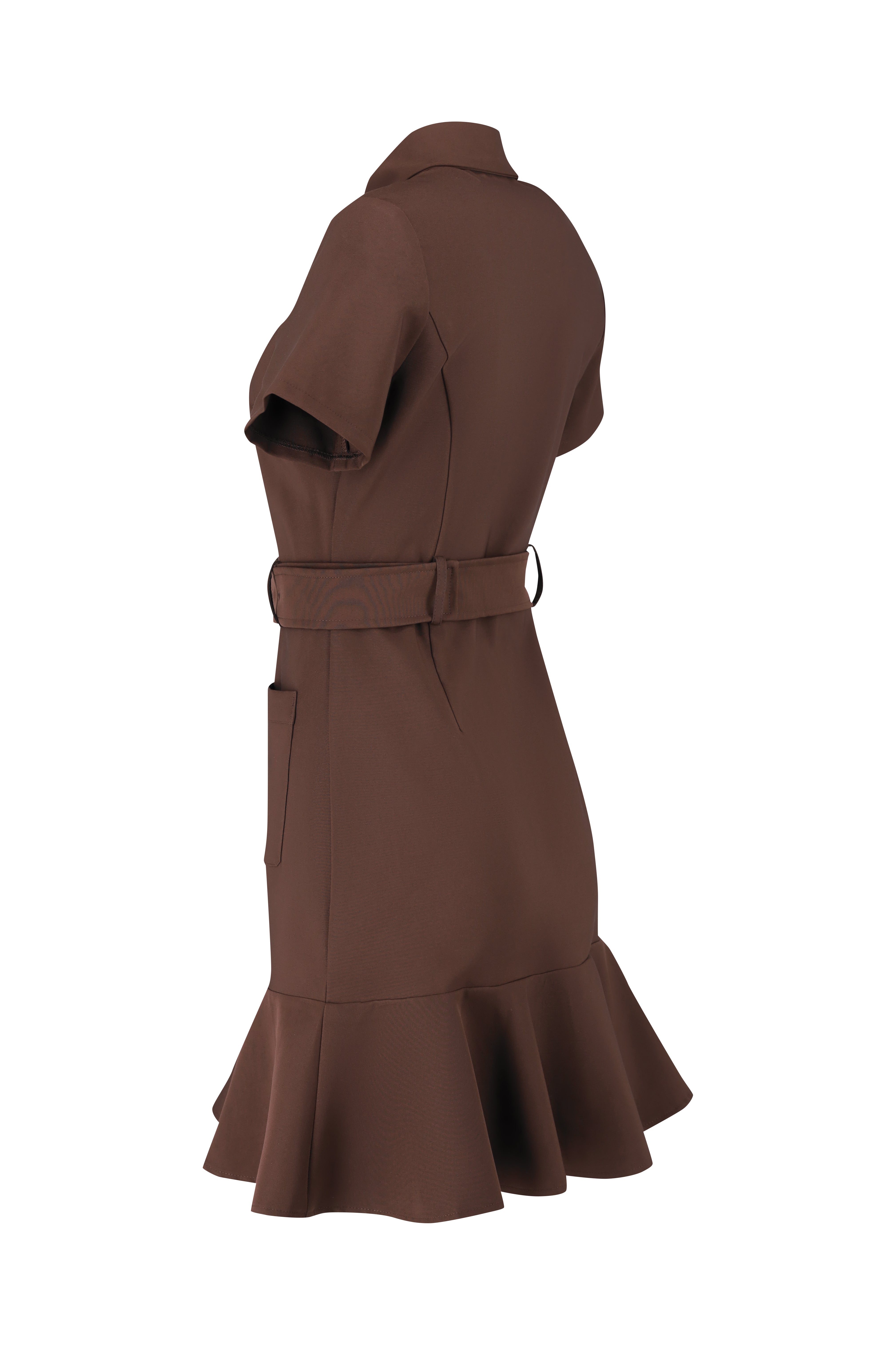 Short Sleeve Belted Dress Brown