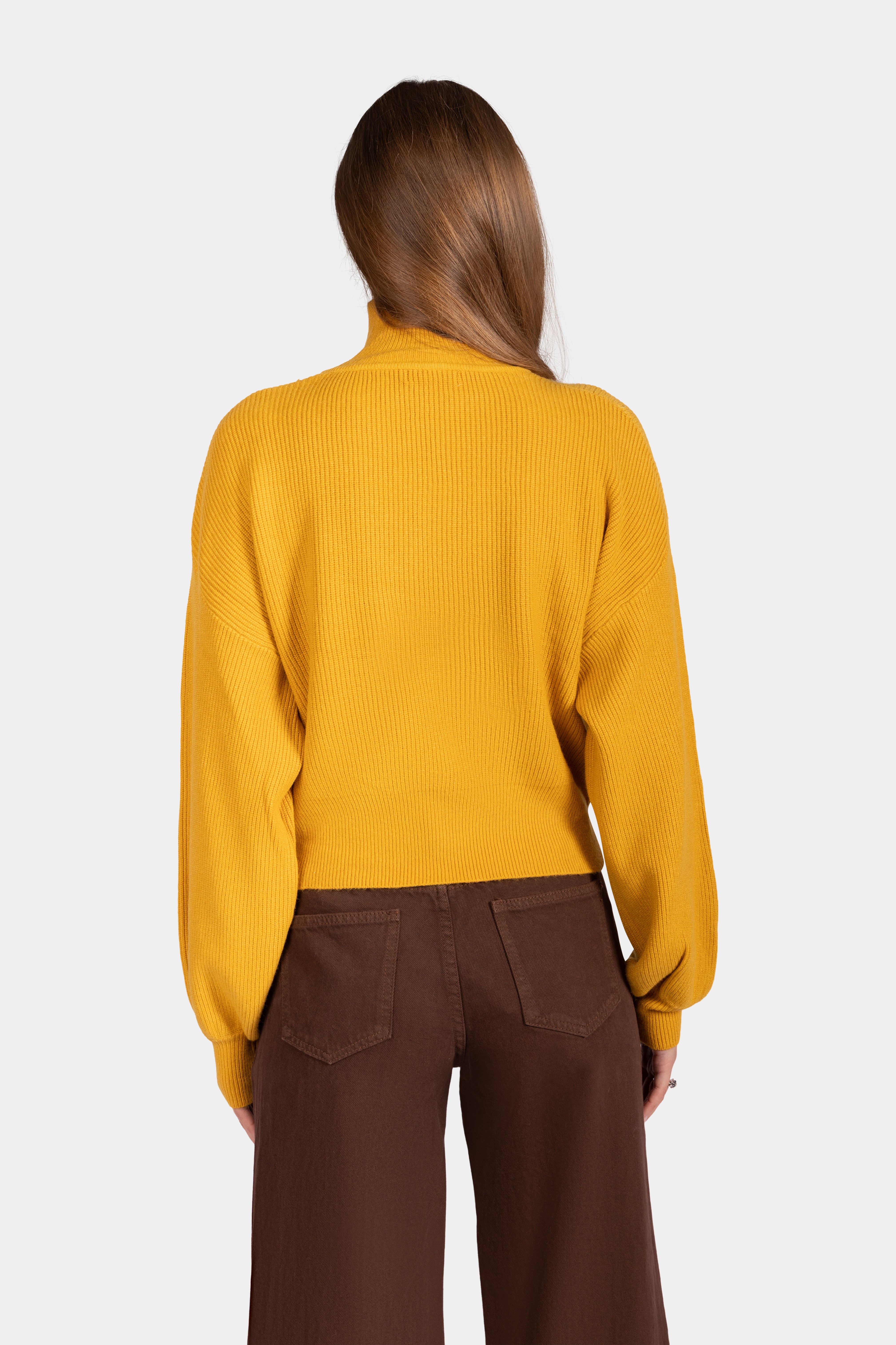 High Neck Relaxed Knitwear Jumper - Yellow