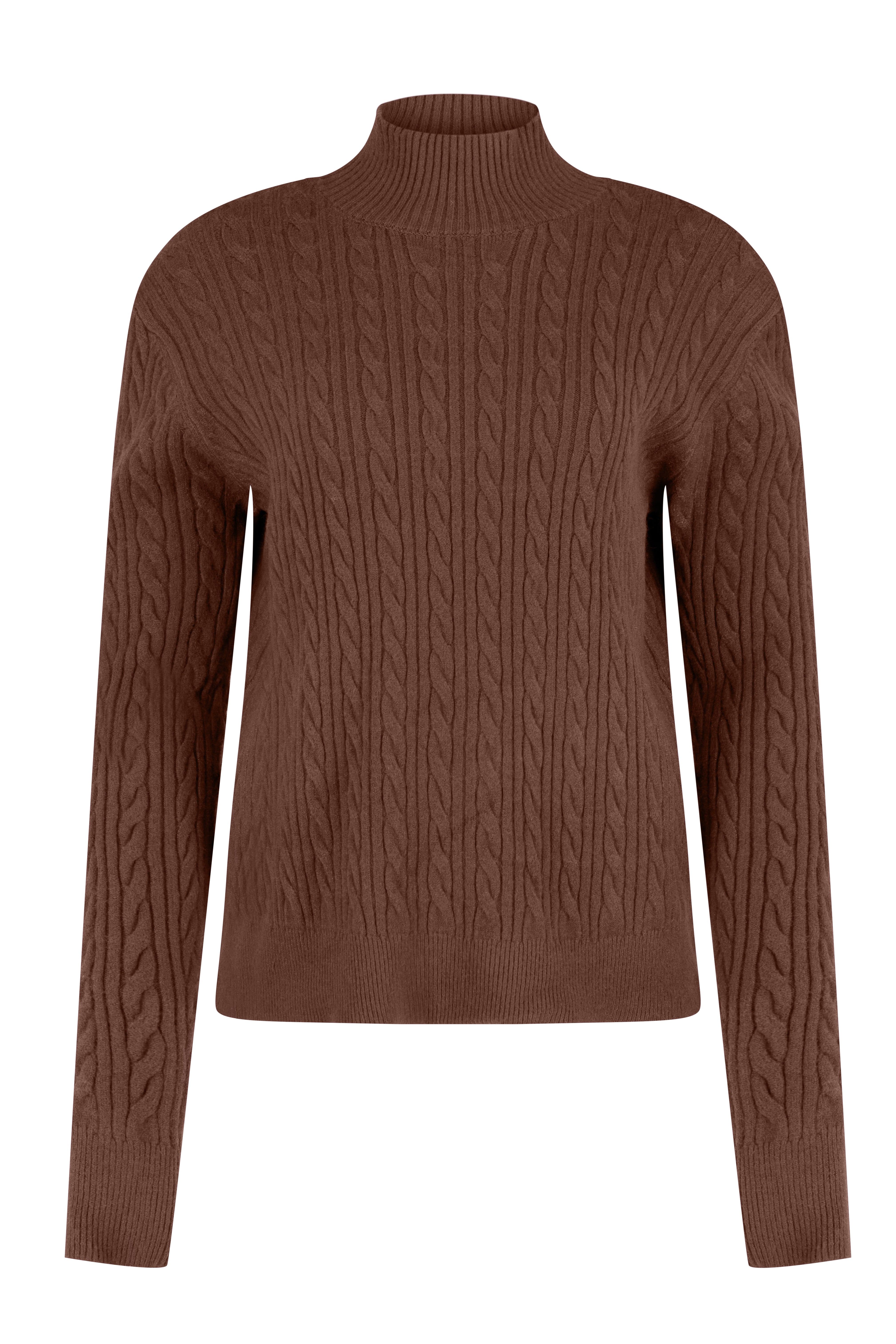 Cable-Knit Mock-Neck Sweater - Brown