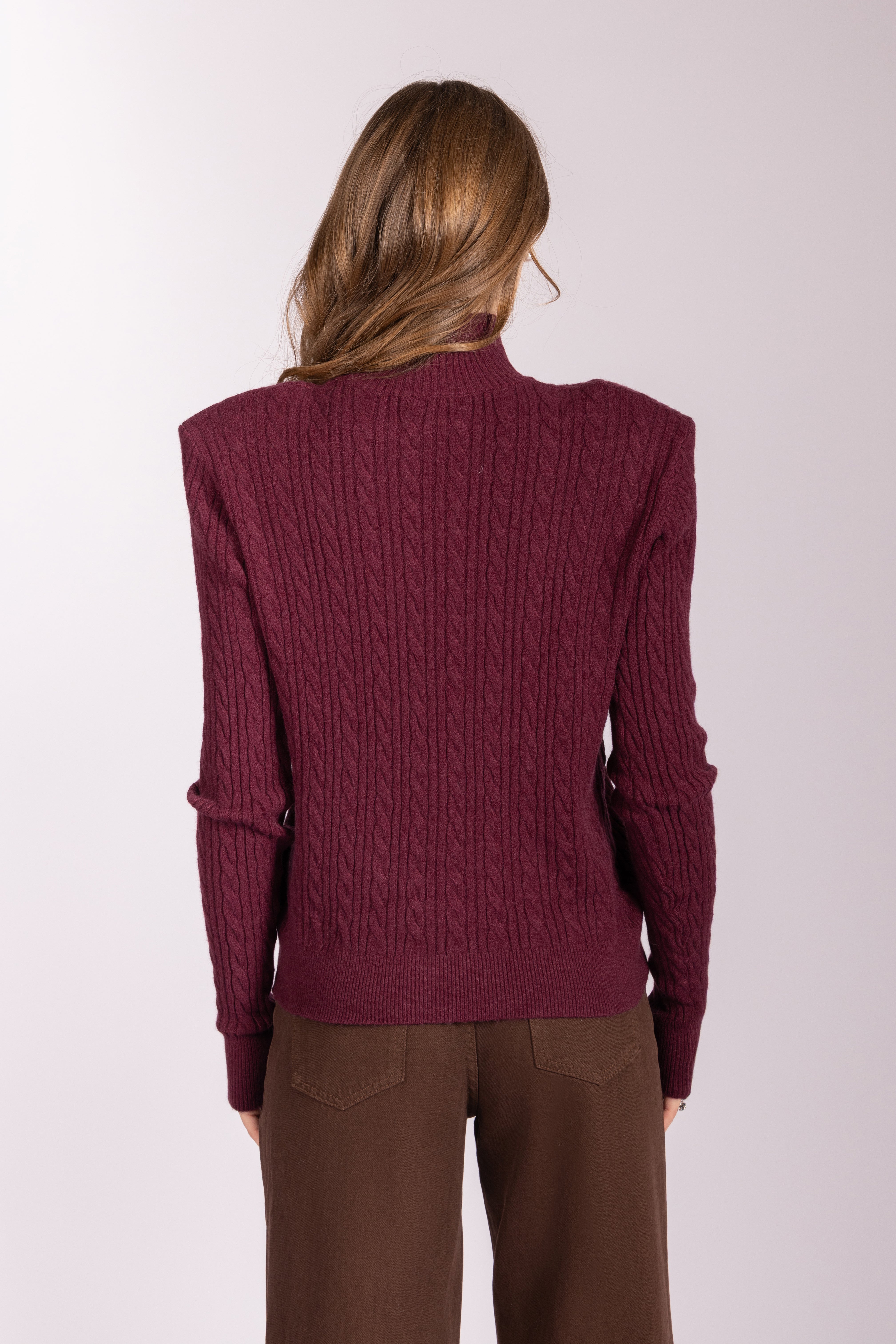 Cable-Knit Mock-Neck Sweater - Bordeaux