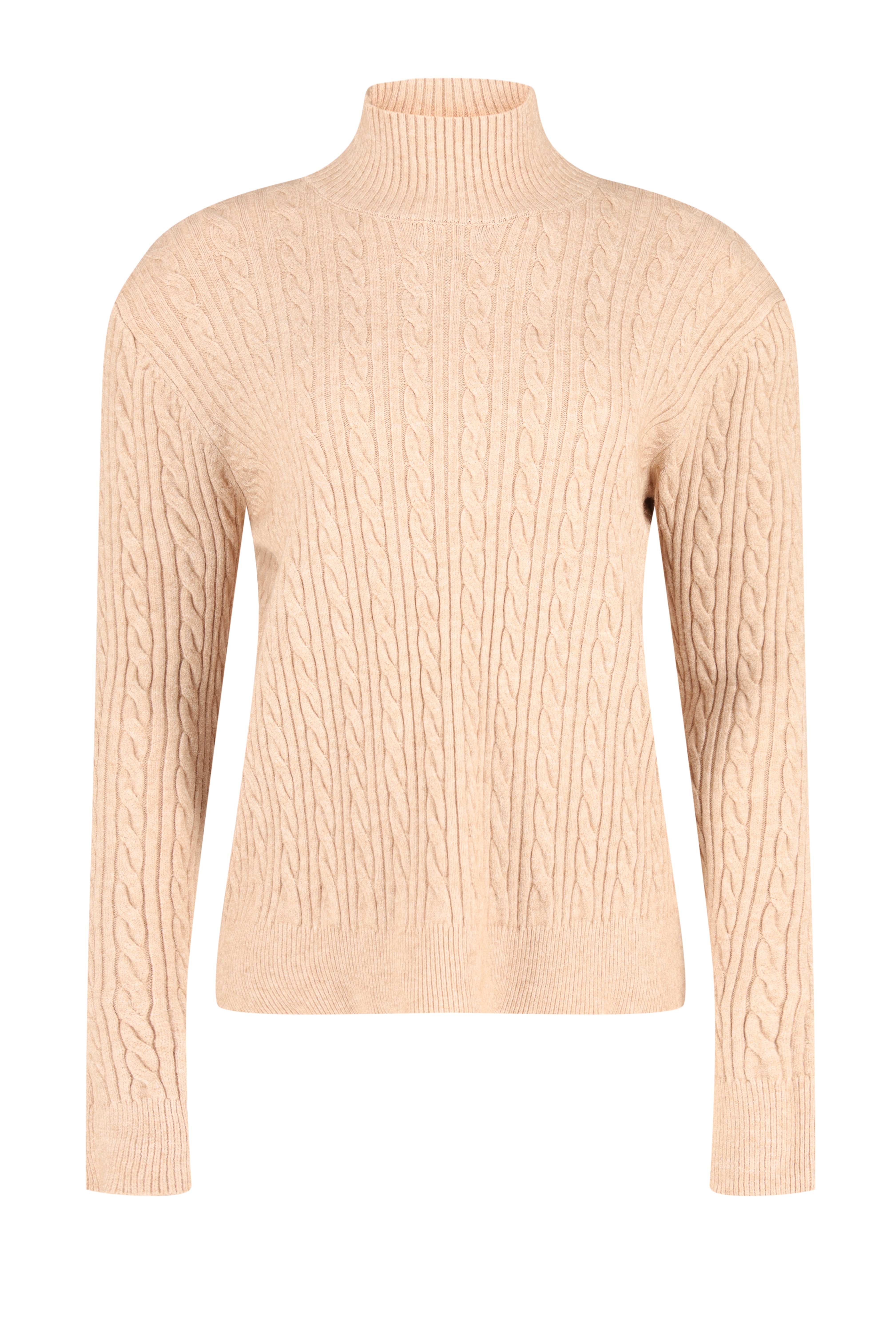 Cable-Knit Mock-Neck Sweater - Beige