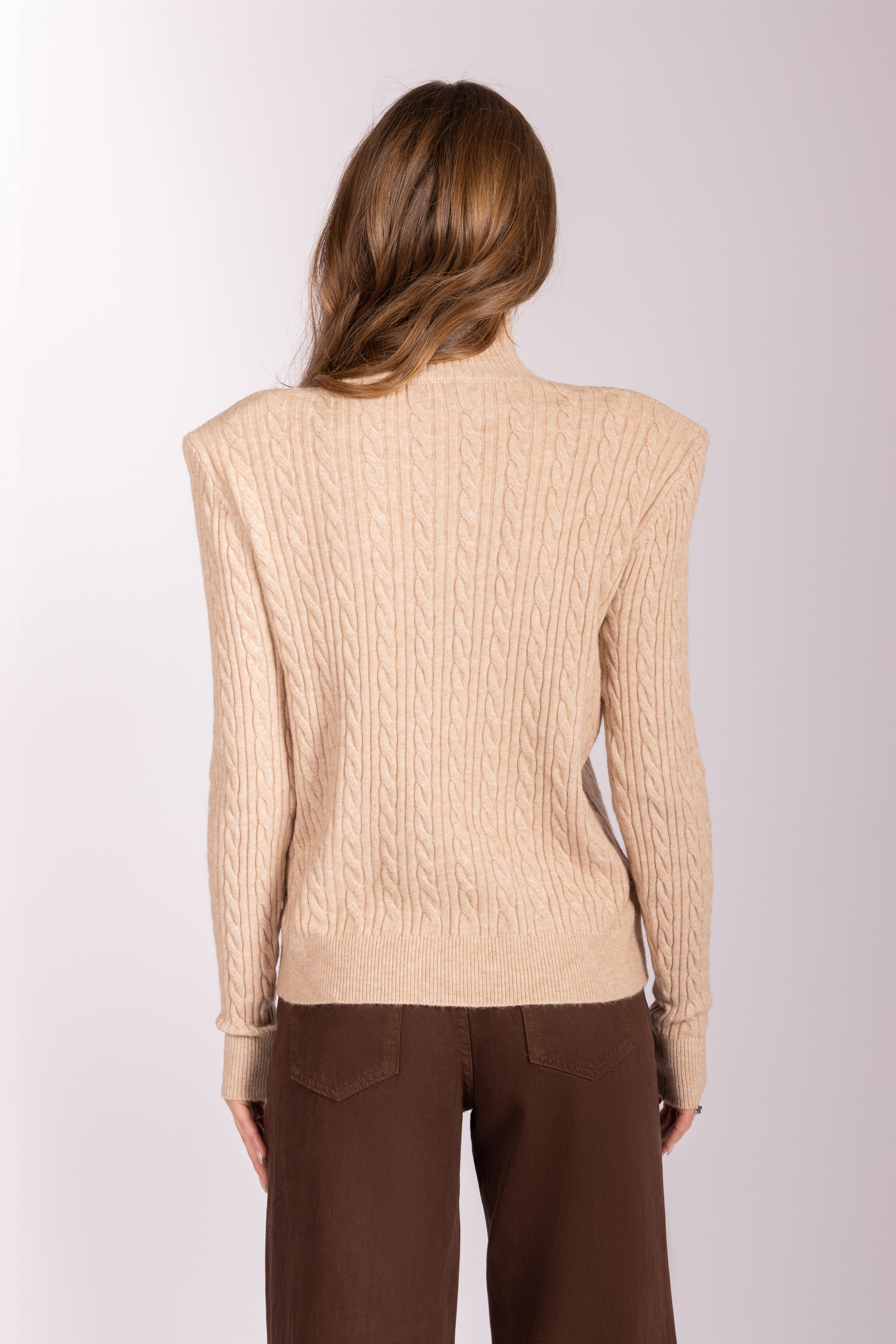 Cable-Knit Mock-Neck Sweater - Beige