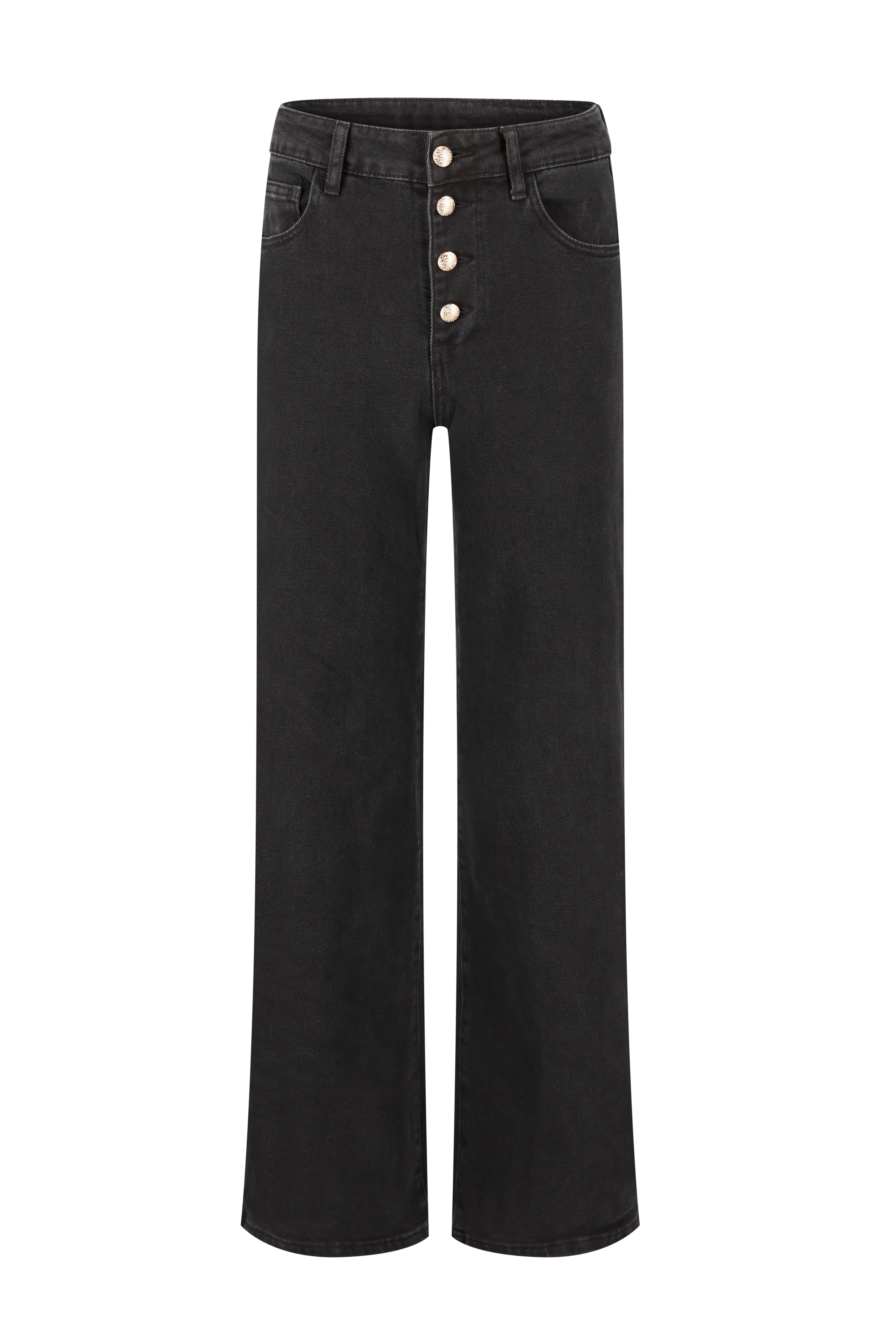 Button Fly Straight Leg Jeans - Black