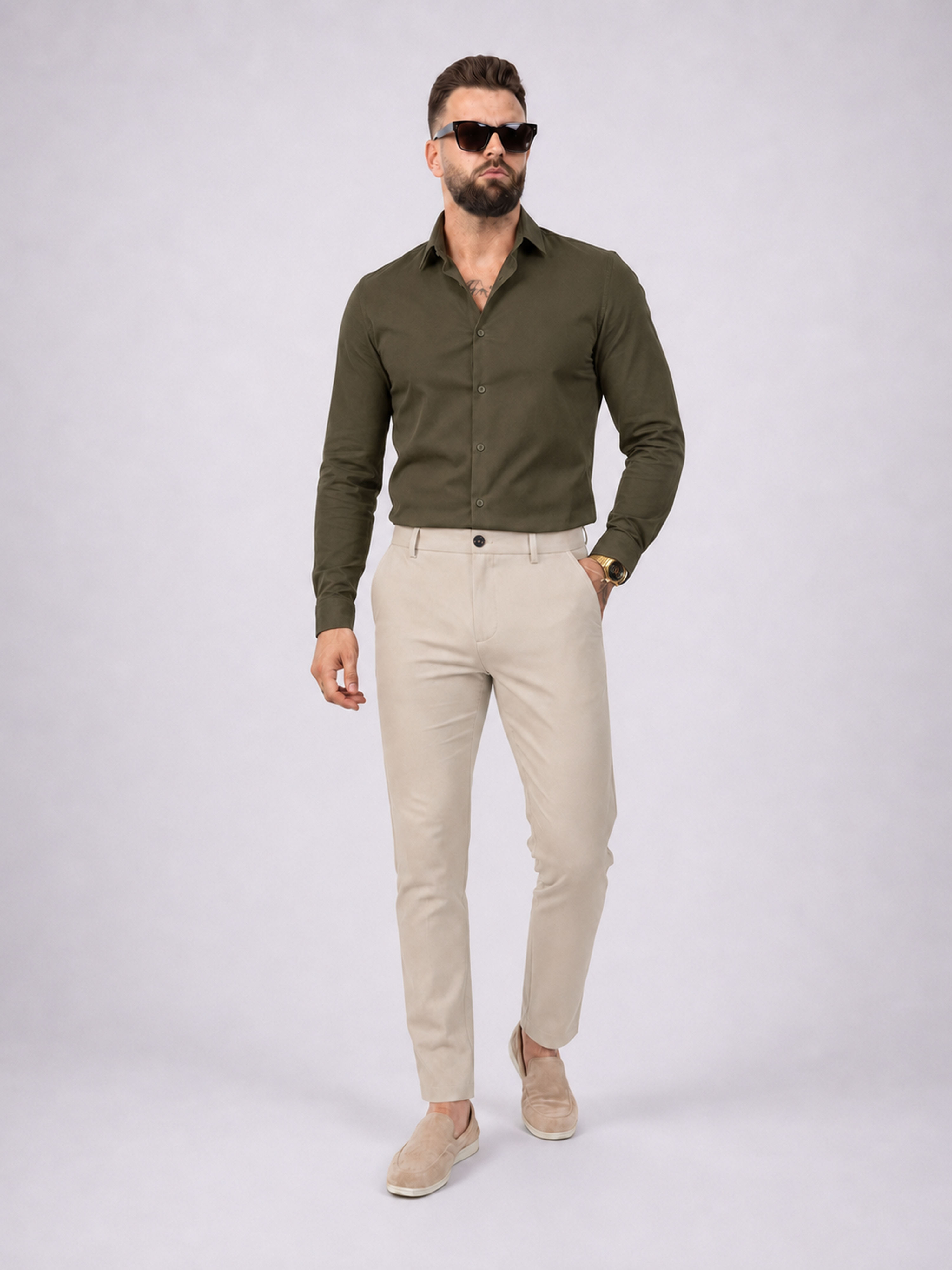 Overhemd Slim Fit Khaki - Frankie's