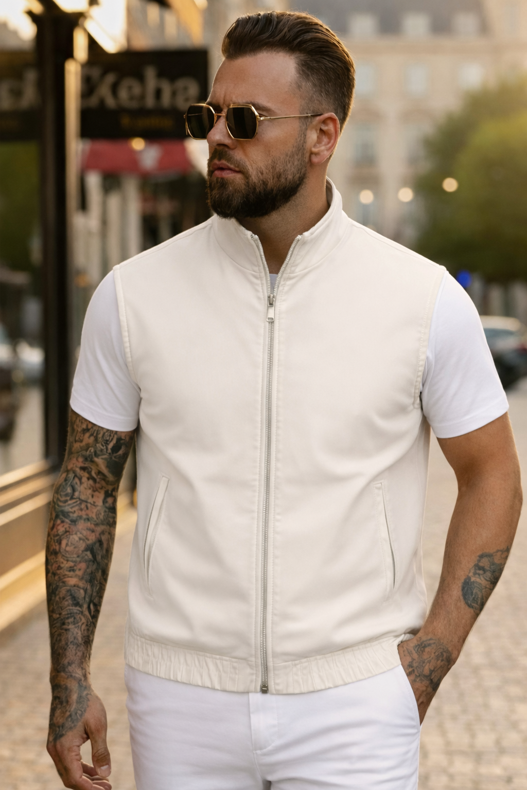 Reversible bodywarmer linen light beige