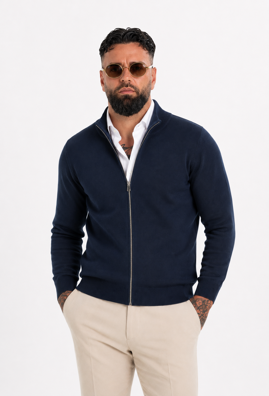 The Milano Zip Cardigan Navy