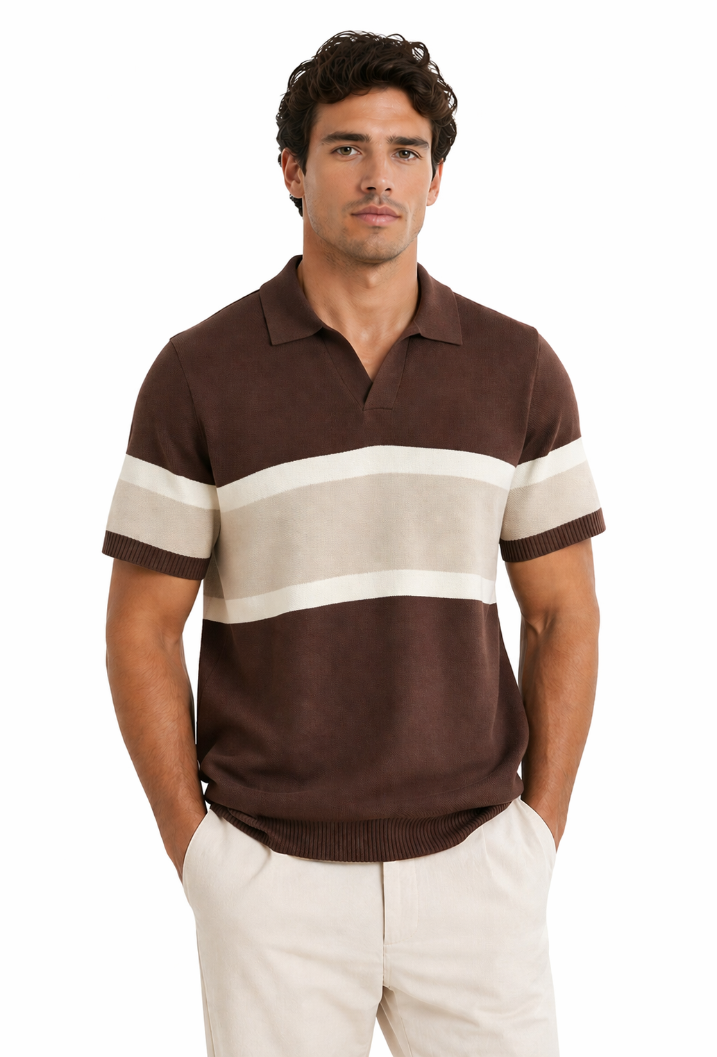 Amalfi Striped Knit Polo Brown