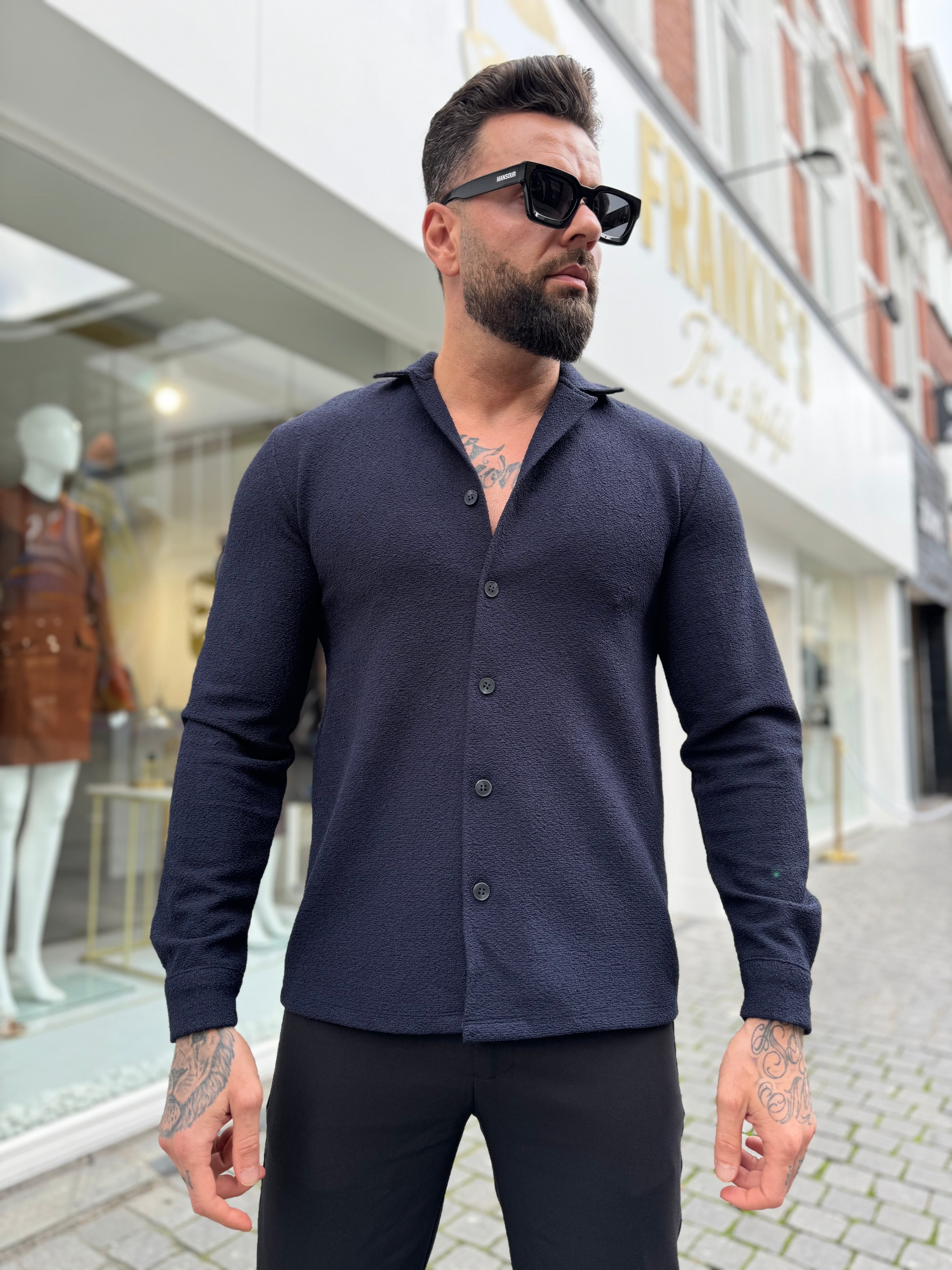 Terry shirt long sleeve navy blue