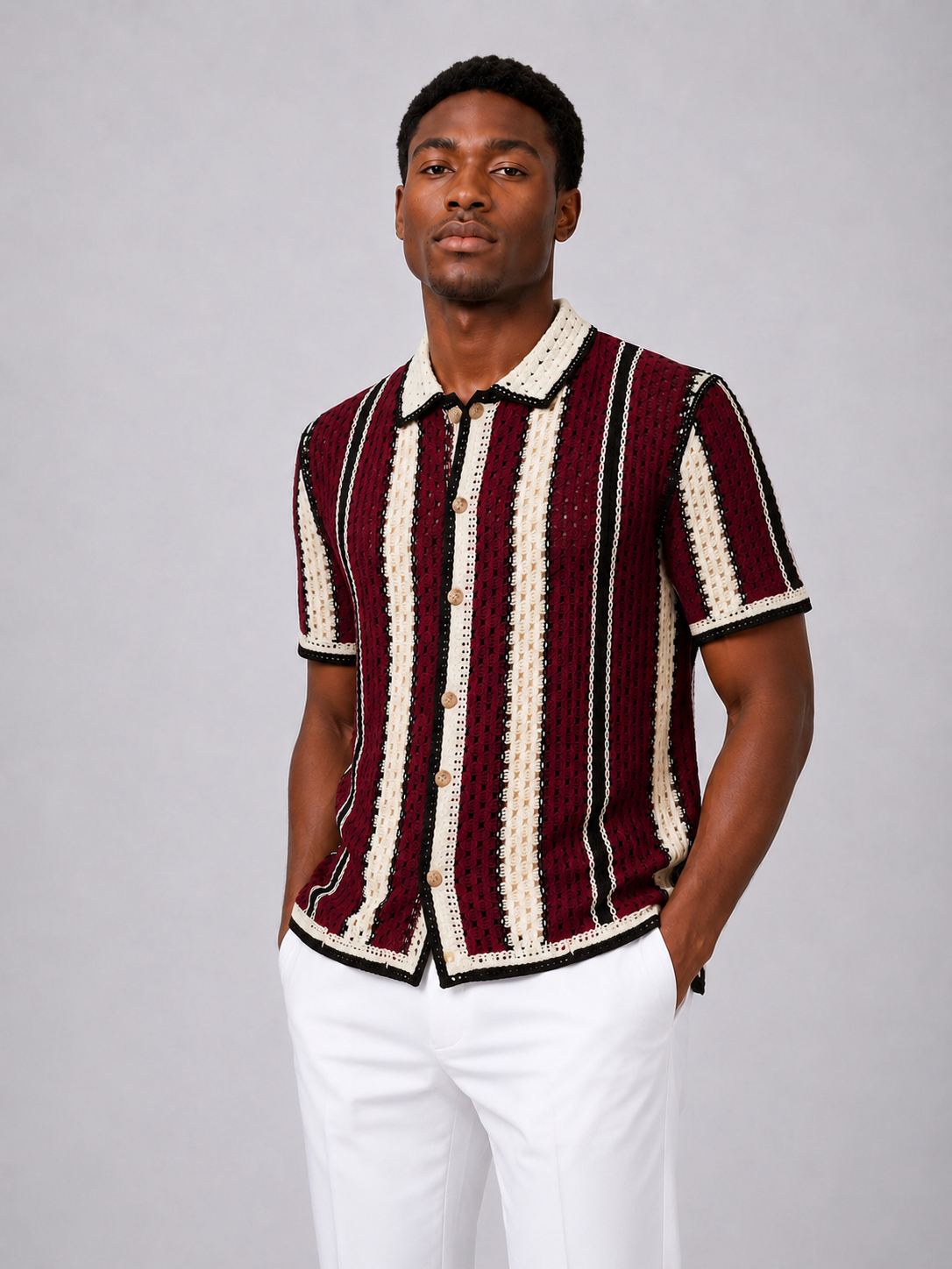 Milano Crochet Shirt – Bordeaux Cream