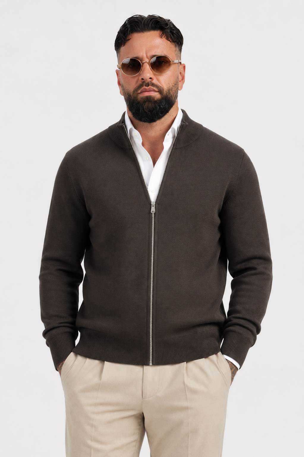 The Milano Zip Cardigan Brown