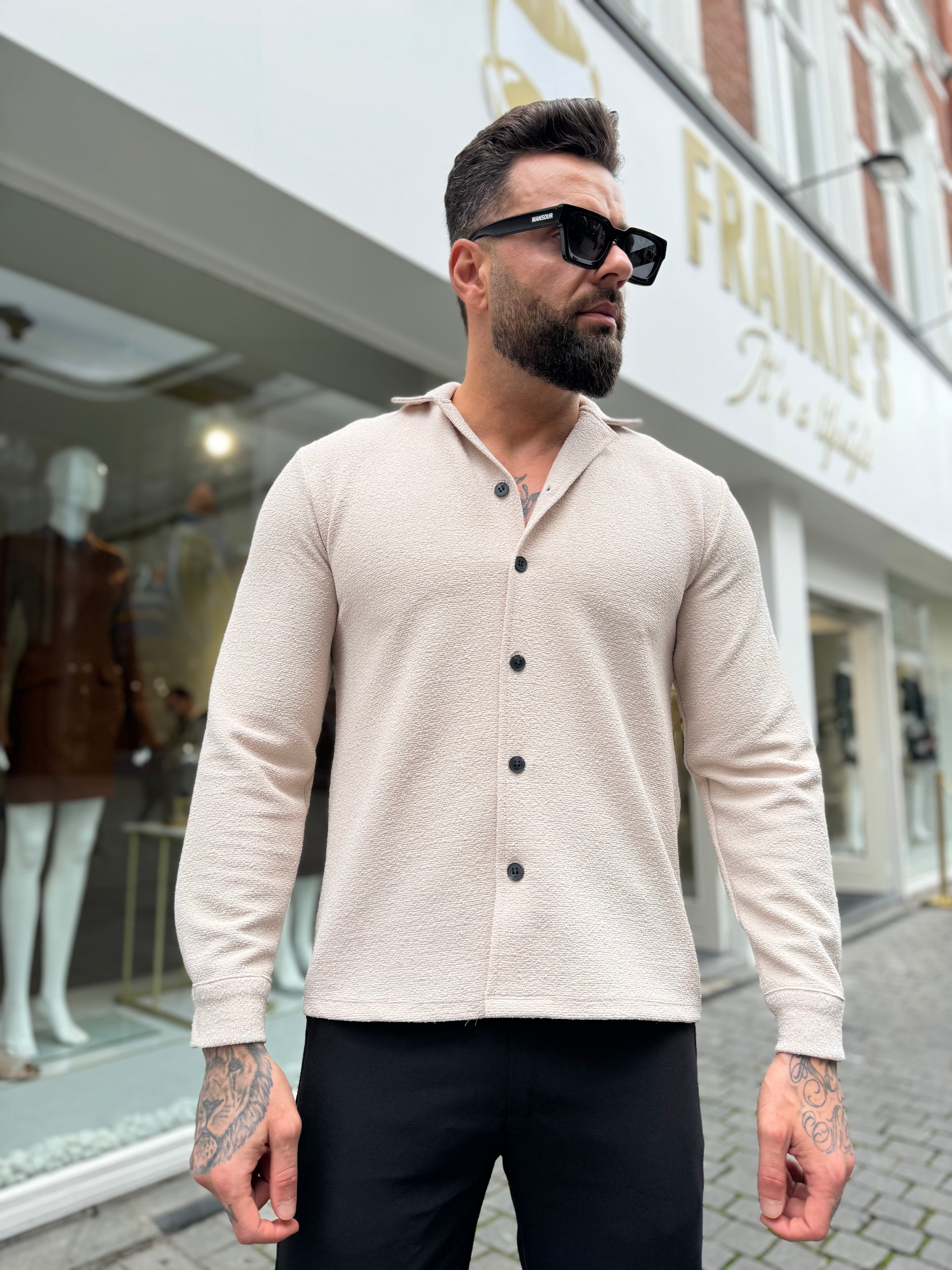 Terry shirt long sleeve beige