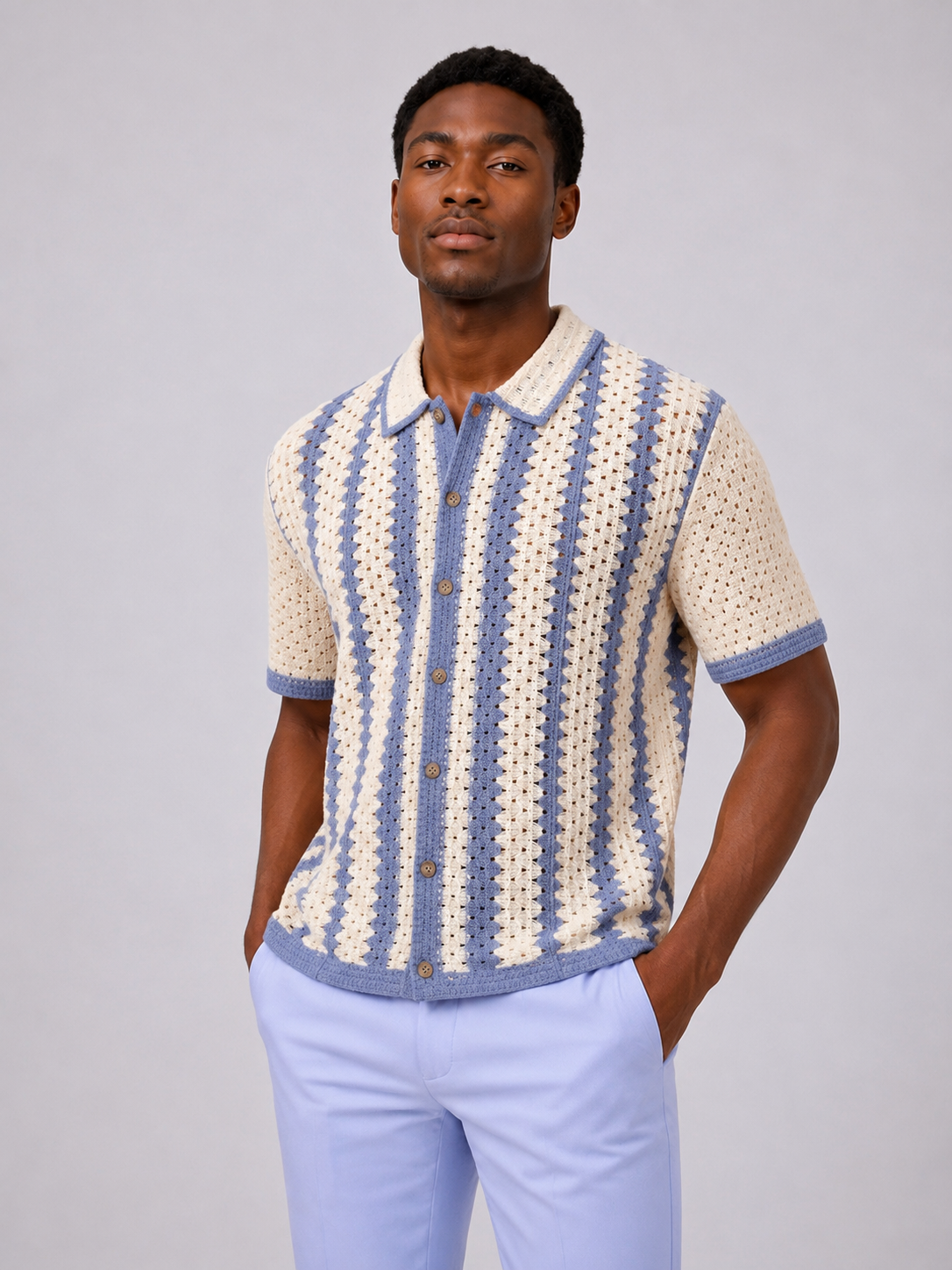 Riviera Crochet Shirt – Sky Blue