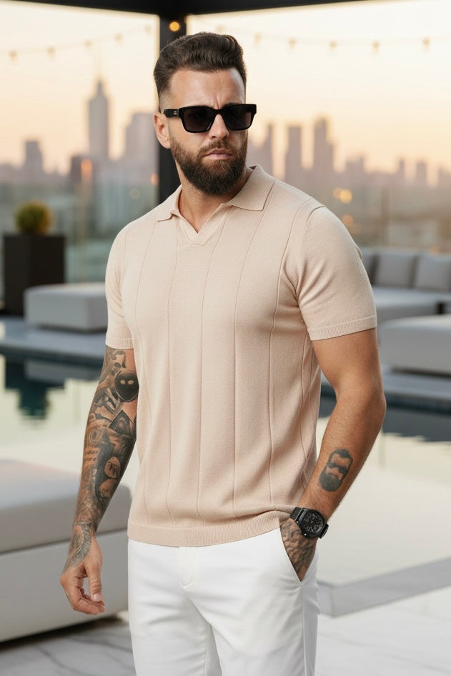 Buttonless knitwear polo short sleeve beige - Frankie's