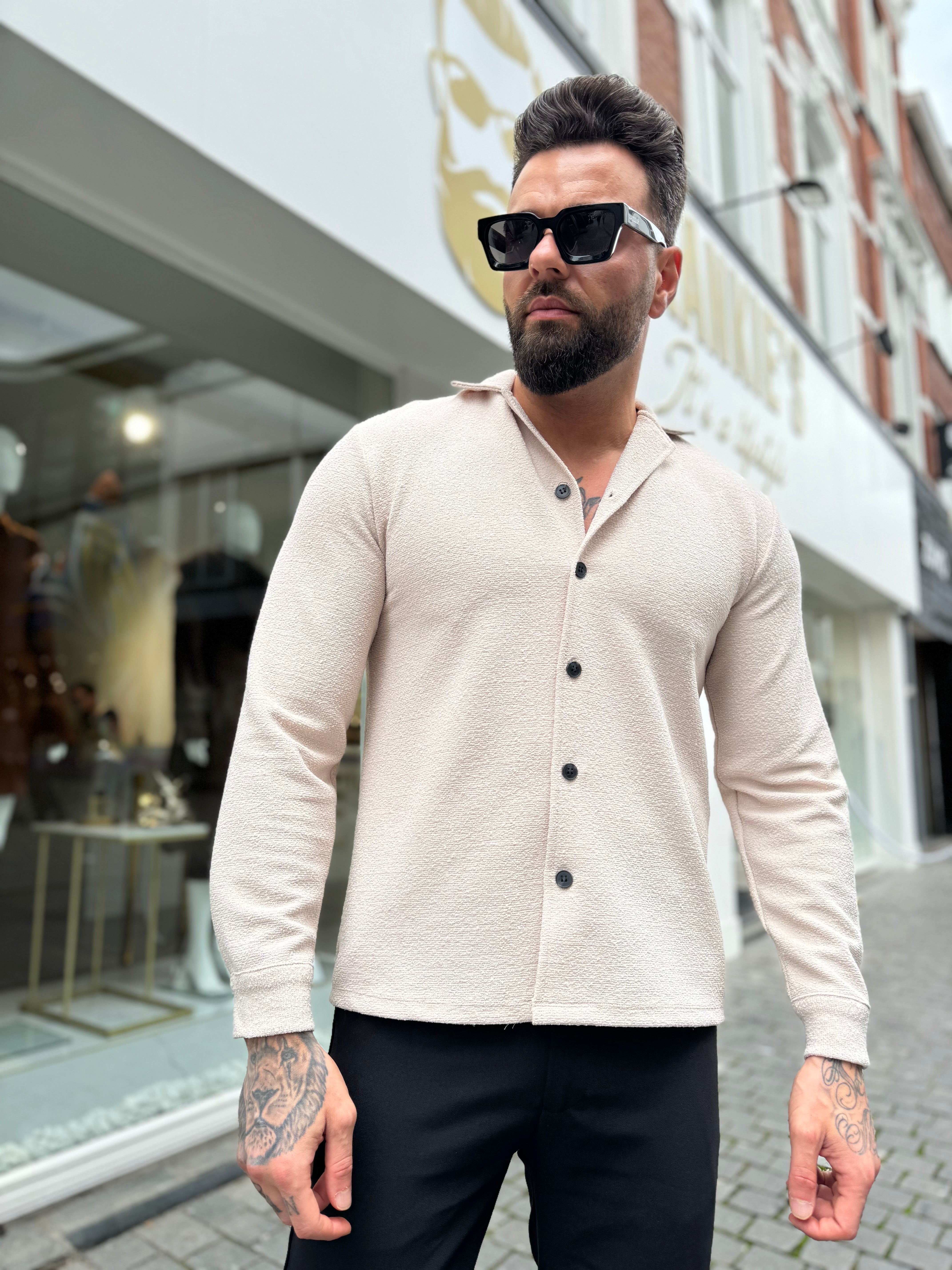 Terry shirt long sleeve beige