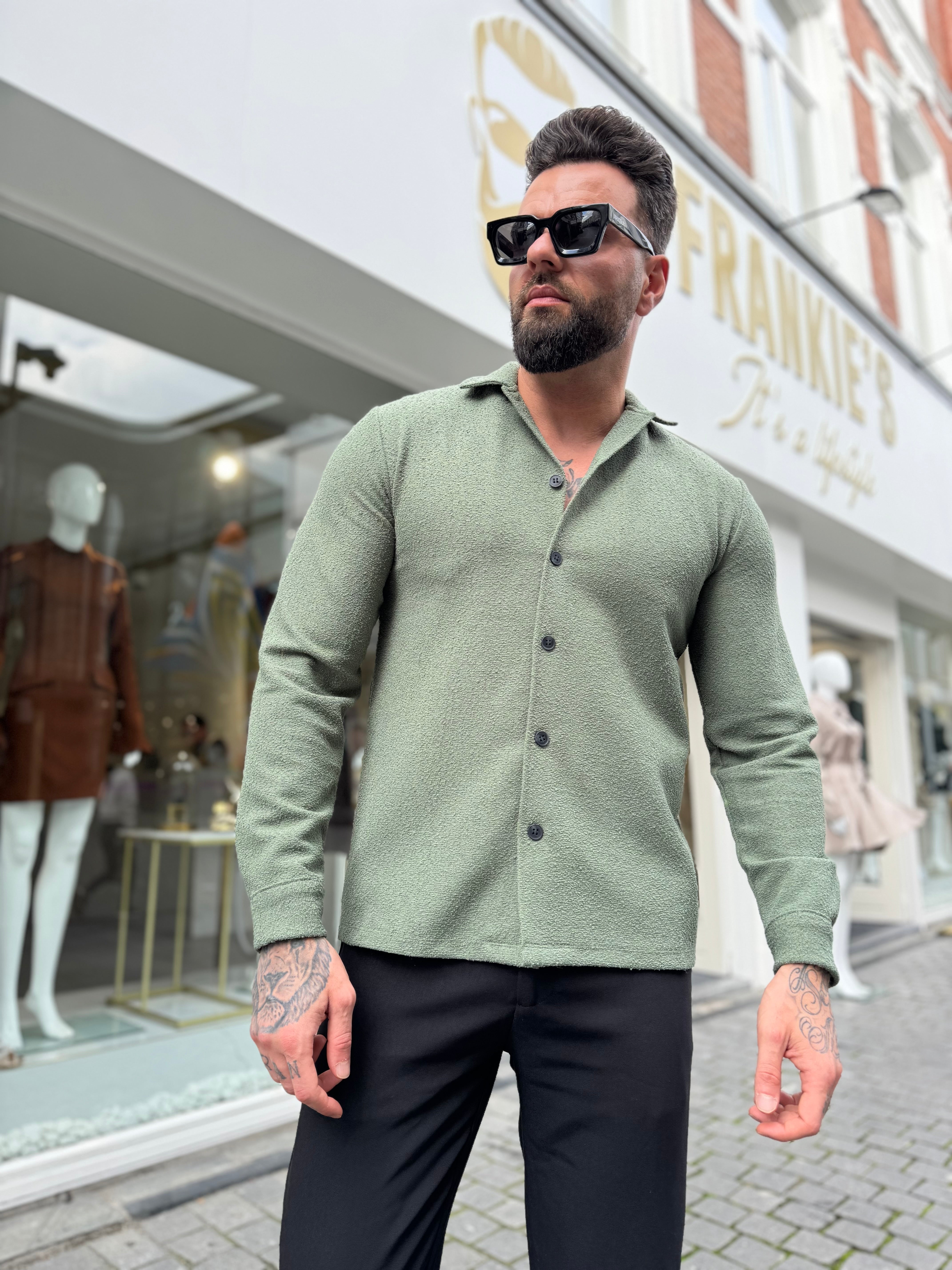 Terry shirt long sleeve khaki green