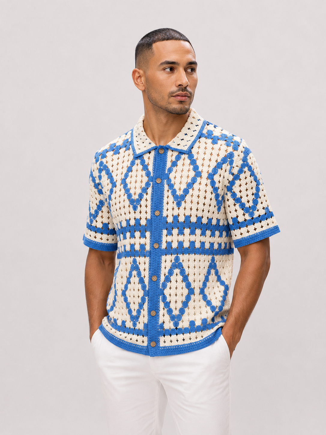 Monaco Crochet Shirt – Blue Sand