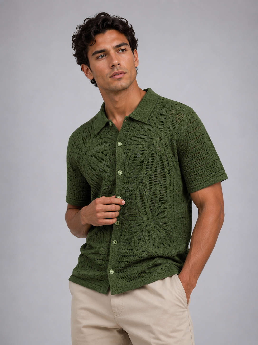 Paros Knitted Shirt Olive Green