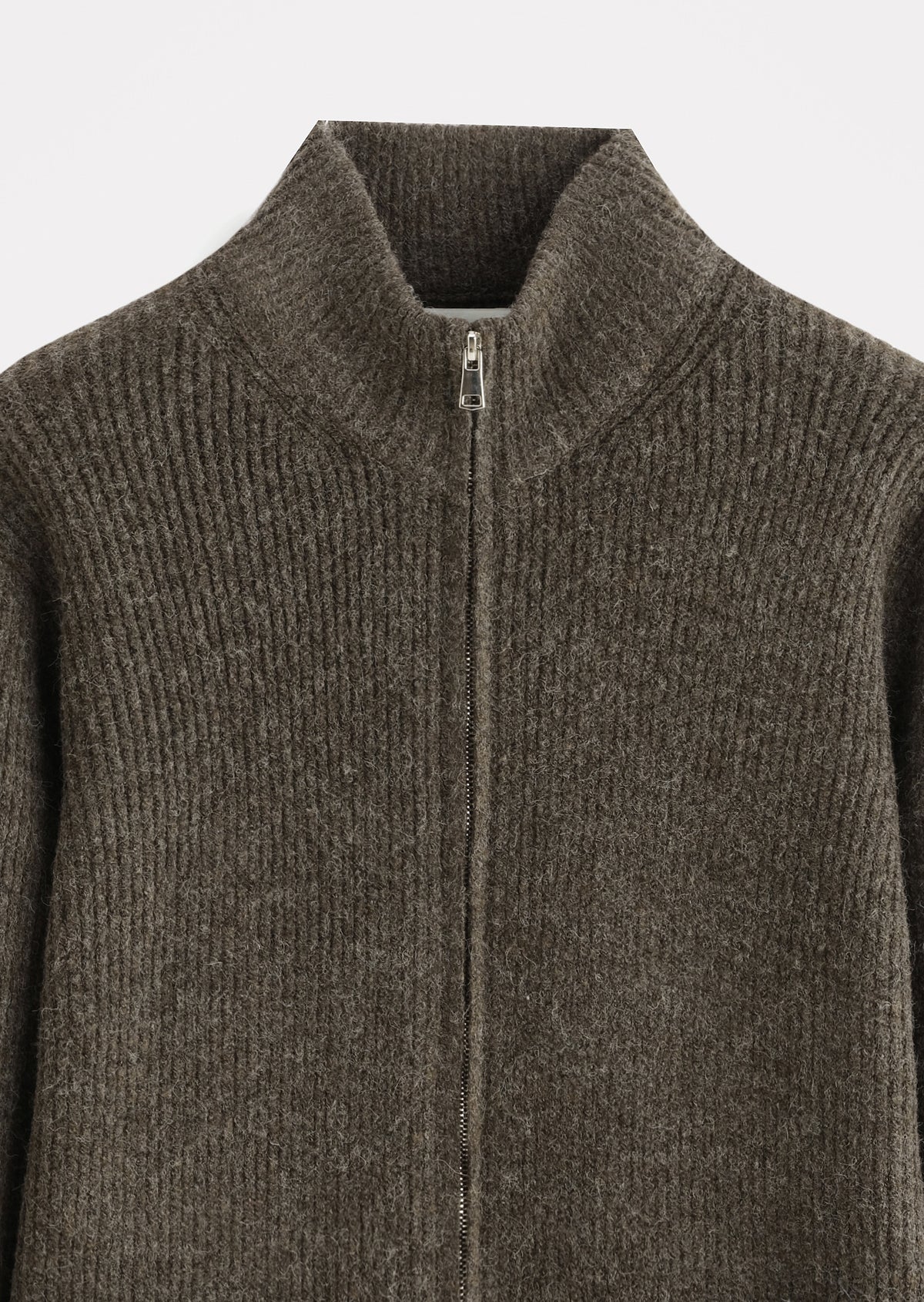 Merano Rib Knit Zip Cardigan Dark Brown