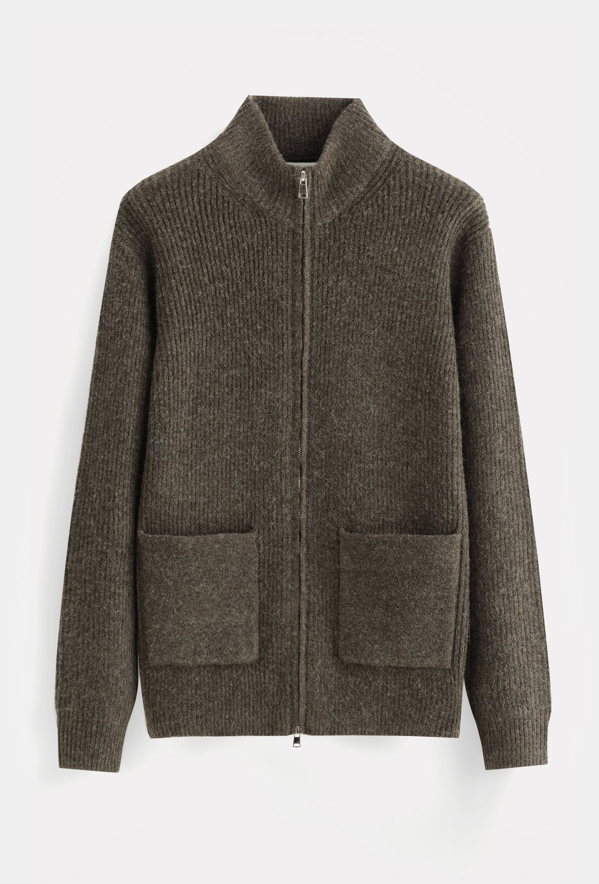 Merano Rib Knit Zip Cardigan Dark Brown