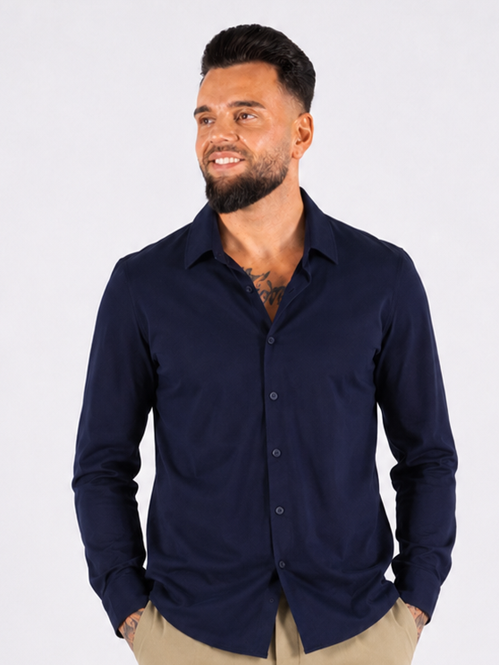 Casual Long Sleeve Overhemd - Navy - Frankie's