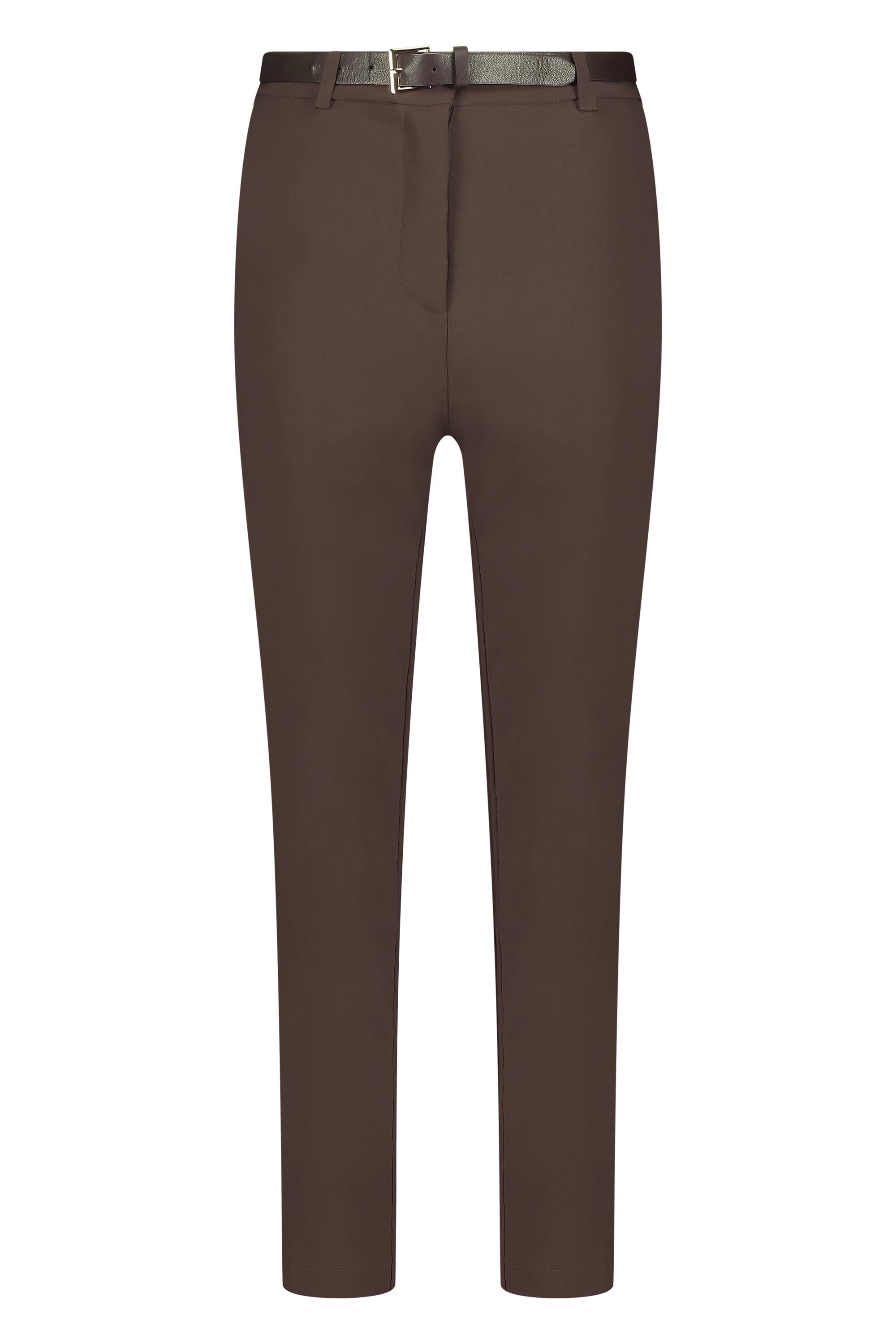 Slim fit pantalon with belt brown