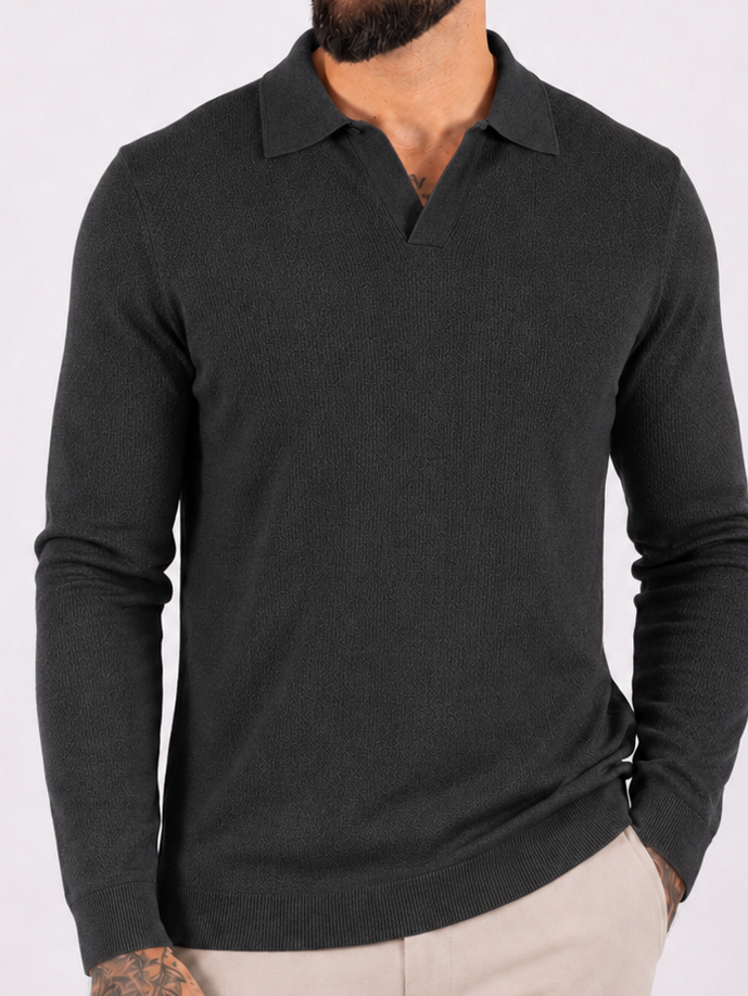 Textured Polo Knit - Black - Frankie's