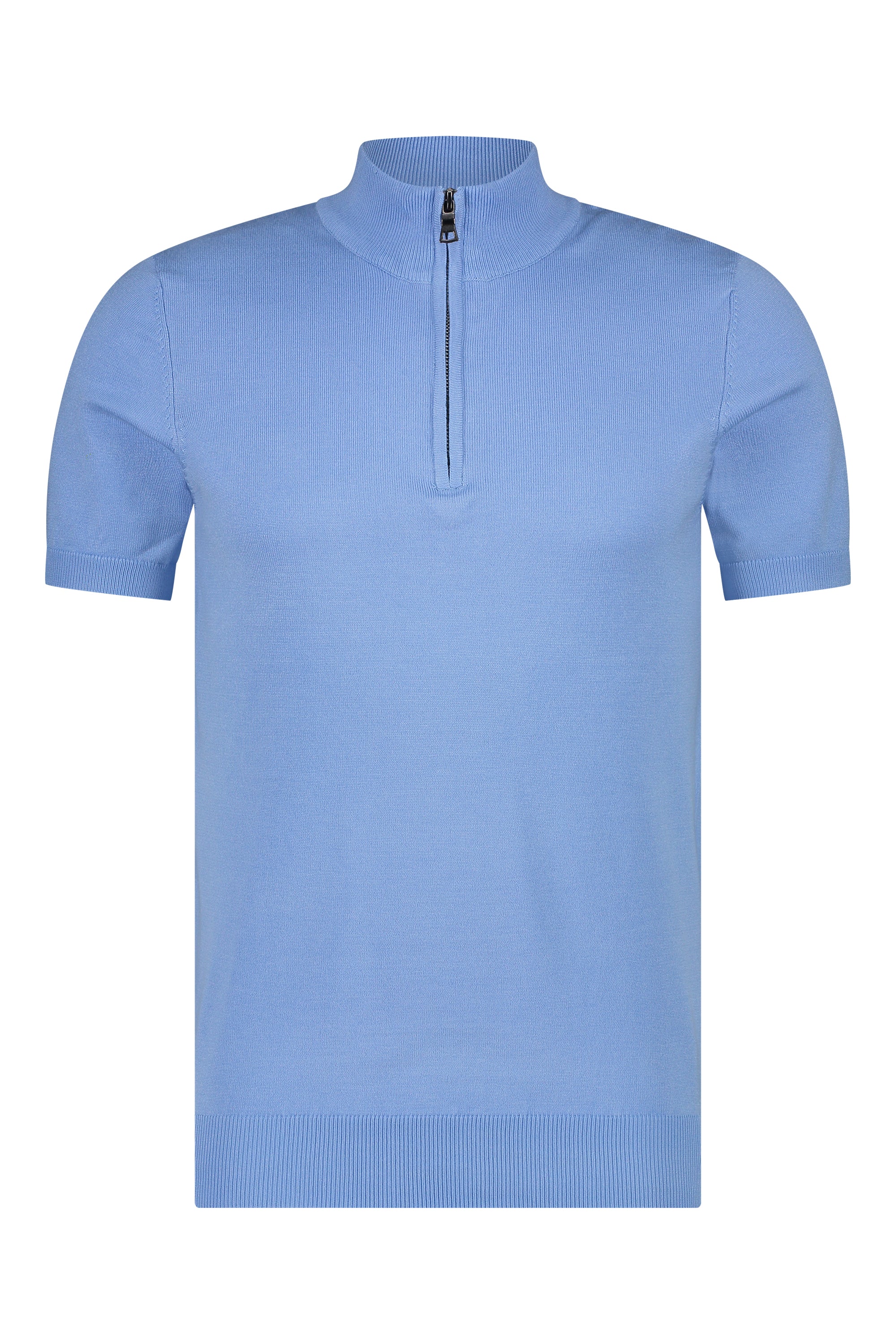 Zipper knitwear short sleeve light blue