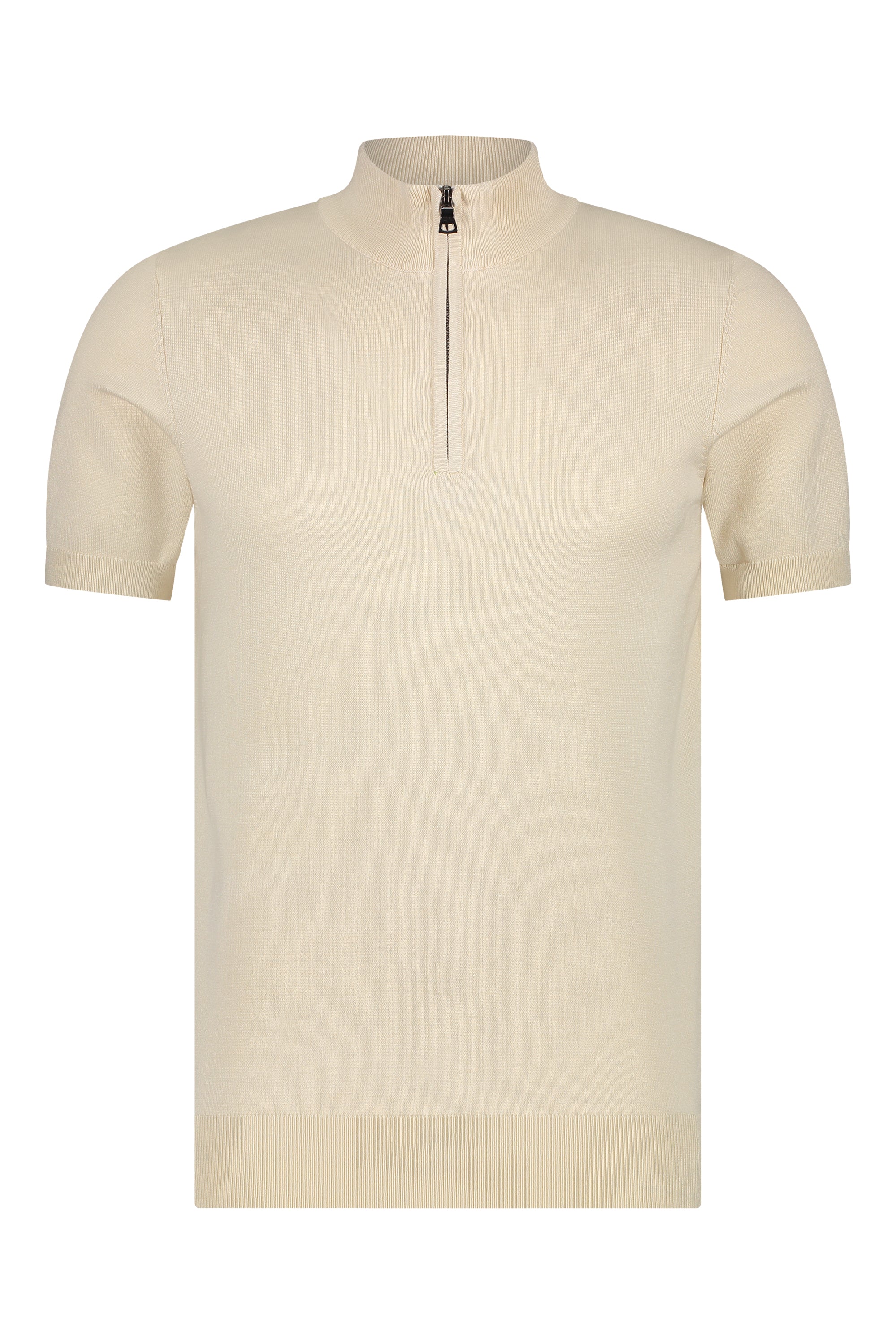 Zipper knitwear short sleeve beige