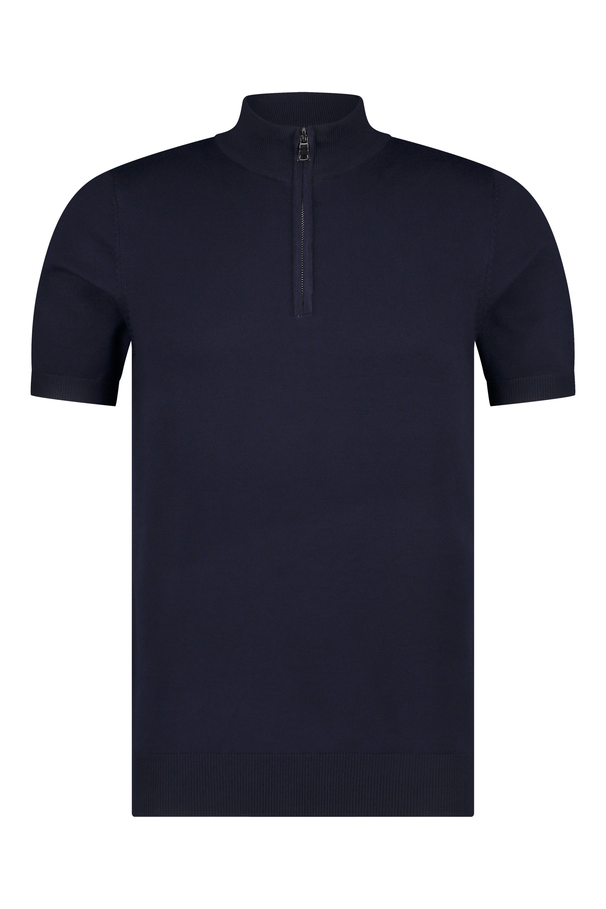 Zipper knitwear short sleeve navy blue